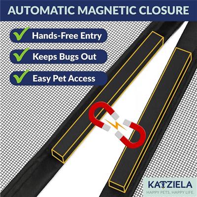 Katziela Magnetic Screen Door 38x83 – Pet &amp; Kid-Friendly Mesh with Extra Bottom Magnets – Heavy-Duty, Hands-Free Closure, Keeps Bugs Out &amp; Lets Fresh Air In