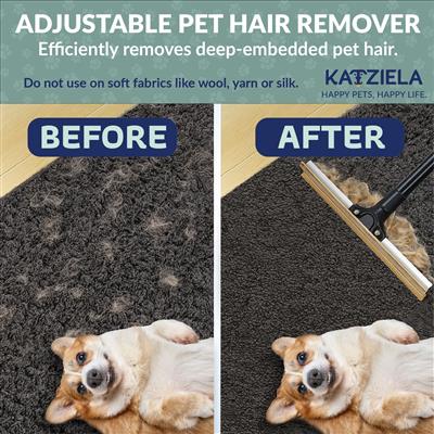 Katziela DuoSweep Broom – Dual-Sided Pet Hair Remover with Metal &amp; Rubber Blade Multi-Surface Cleaner for Carpet, Hardwood &amp; Tile – Includes Water Control Squeegee Attachment
