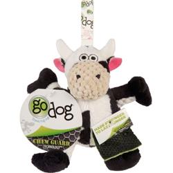 Godog Checkers Sitting Cow Durable Plush Dog Toy Mini