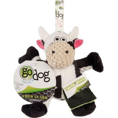 Godog Checkers Sitting Cow Durable Plush Dog Toy Mini