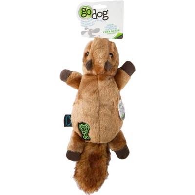 Godog Flatz Squirrel Squeaky Plush Flattie Dog Toy Brown Large
