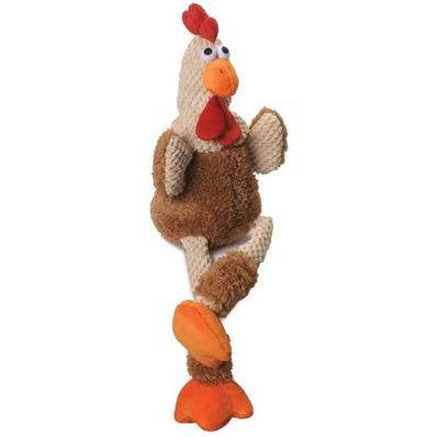 Godog Checkers Skinny Rooster Dog Toy Brown Small