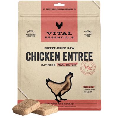 Vital Essentials Cat Freeze Dried Mini Patties Raw Chicken 15Oz