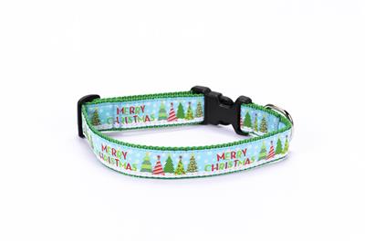 Merry Christmas Blue - 3/4" Collars, Leashes and Harnesses