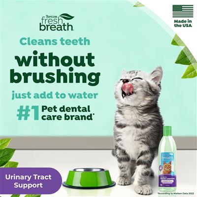 TropiClean Fresh Breath Dental Water Additive + Urinary Tract Support for Cats, 16oz
