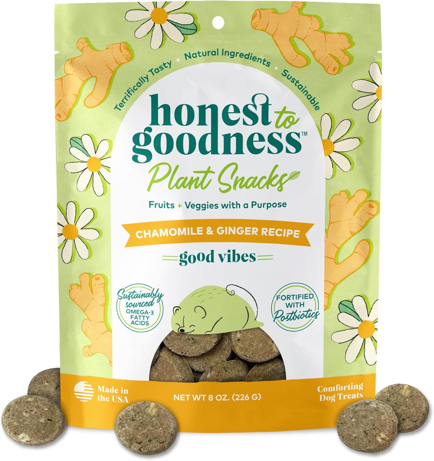 Honest To Goodness Good Vibes Calming Treats Chamomille/Ginger 8oz.