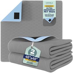Katziela Quick-Drying Washable Pee Pads for Dogs (2 Pack 48x48 Square) Waterproof Reusable Puppy Pads with Hook and Loop Corners for Pet Potty Training, Housebreaking, Daycare - Machine Washable Dog Pee Pad