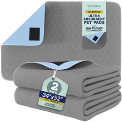 Katziela Quick-Drying Washable Pee Pads for Dogs (2 Pack 34x52 Rectangular) Waterproof Reusable Puppy Pads with Hook and Loop Corners for Pet Potty Training, Housebreaking, Daycare - Machine Washable Dog Pee Pad