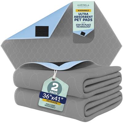 Katziela Quick-Drying Washable Pro Pee Pads for Dogs (2 Pack 36x41 Hexagon) Waterproof Reusable Puppy Pads with Hook and Loop Corners for Pet Potty Training, Housebreaking, Daycare - Machine Washable Dog Pee Pad