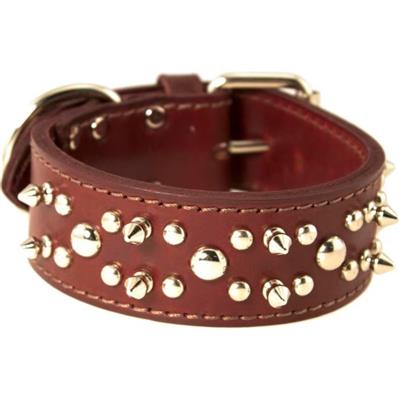 Omni Pet Latigo Leather Spike/Stud Dog Collar Burgundy 1.75 x 28in.