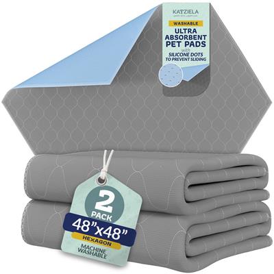 Katziela Quick-Drying Washable Pee Pads for Dogs (2 Pack 48x48 Hexagon) Waterproof Reusable Puppy Pads with Non-Slip Bottom for Pet Potty Training, Housebreaking, Daycare – Machine Washable Dog Pee Pad Rug