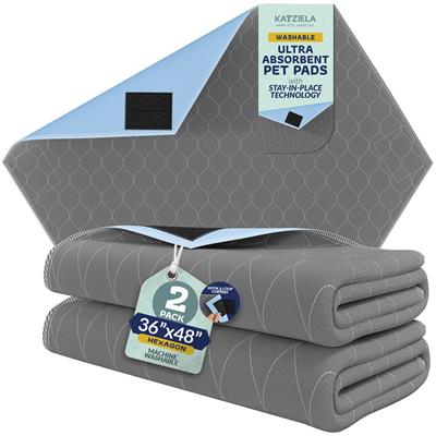 Katziela Quick-Drying Washable Pee Pads for Dogs (2 Pack 36x48 Hexagon) Waterproof Reusable Puppy Pads with Non-Slip Bottom for Pet Potty Training, Housebreaking, Daycare – Machine Washable Dog Pee Pad Rug