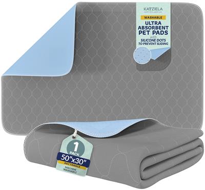 Katziela Quick-Drying Washable Pee Pads for Dogs (1 Pack 50x30 Rectangular) Waterproof Reusable Puppy Pads with Non-Slip Bottom for Pet Potty Training, Housebreaking, Daycare – Machine Washable Dog Pee Pad Rug