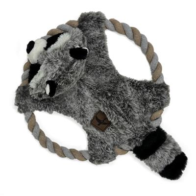 10" Rope Toy With Plush Raccoon, Gray and White
