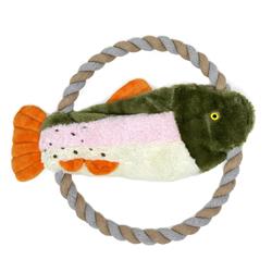 10" Rope Toy With Plush Fish, Green and White