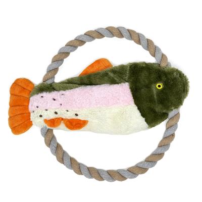 10" Rope Toy With Plush Fish, Green and White