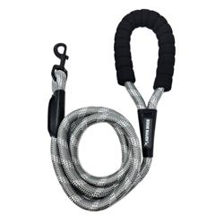 Round Braided Rope Leash w/ Foam Handle, White/Gray