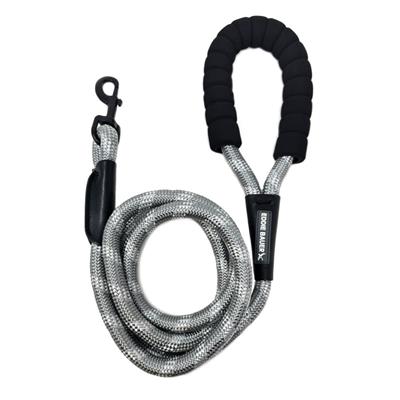 Round Braided Rope Leash w/ Foam Handle, White/Gray