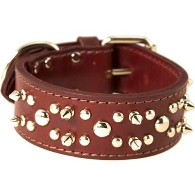 Omni Pet Latigo Leather Spike/Stud Dog Collar Burgundy 1.75 x 20in.