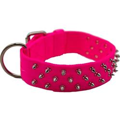 Omni Pet Bravo Nylon Spiked Dog Collar Neon Pink 27in.