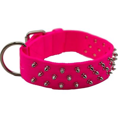 Omni Pet Bravo Nylon Spiked Dog Collar Neon Pink 27in.