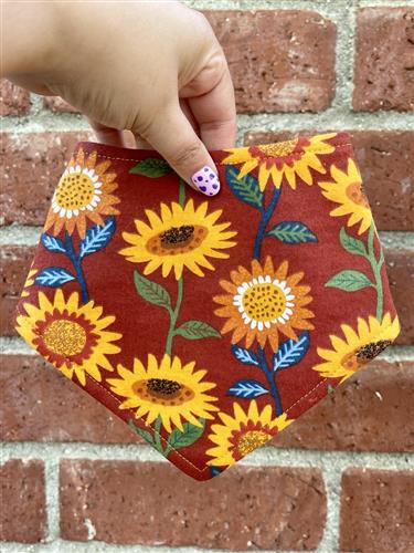 Sunny Harvest – Fall Floral Dog Bandana | Rust with Sunflowers | Organic Cotton | Handmade in LA