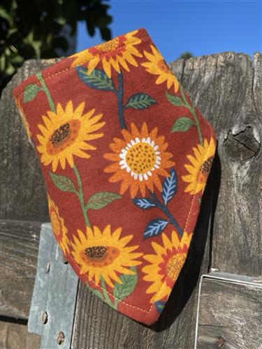 Sunny Harvest – Fall Floral Dog Bandana | Rust with Sunflowers | Organic Cotton | Handmade in LA