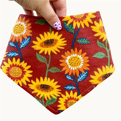 Sunny Harvest – Fall Floral Dog Bandana | Rust with Sunflowers | Organic Cotton | Handmade in LA