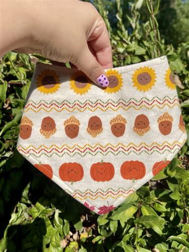 Fall Friends – Autumn Dog Bandana | Cream with Pumpkins & Acorns | Organic Cotton | Handmade in LA