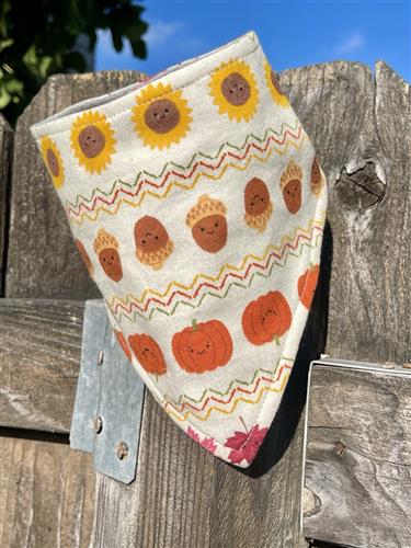 Fall Friends – Autumn Dog Bandana | Cream with Pumpkins & Acorns | Organic Cotton | Handmade in LA