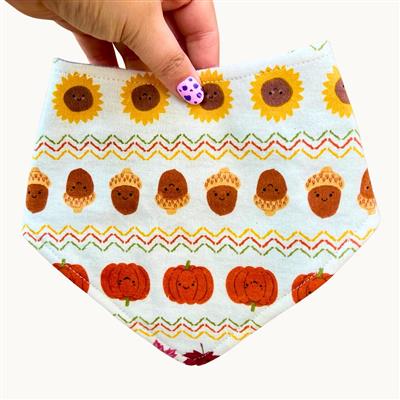 Fall Friends – Autumn Dog Bandana | Cream with Pumpkins & Acorns | Organic Cotton | Handmade in LA