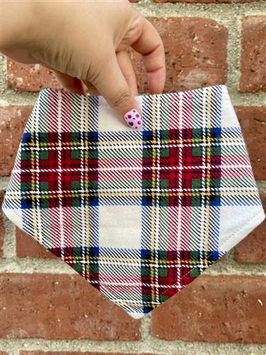 Après Bark – Holiday Dog Bandana | Red, Green & Gold Plaid on White | Organic Cotton | Handmade in LA