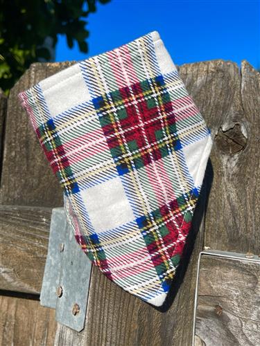 Après Bark – Holiday Dog Bandana | Red, Green & Gold Plaid on White | Organic Cotton | Handmade in LA