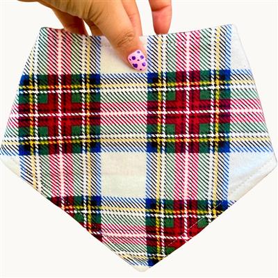 Après Bark – Holiday Dog Bandana | Red, Green & Gold Plaid on White | Organic Cotton | Handmade in LA