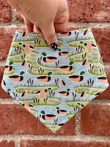 Duck Duck Woof – Lake Dog Bandana | Aqua Blue with Mallards | Organic Cotton | Handmade in LA