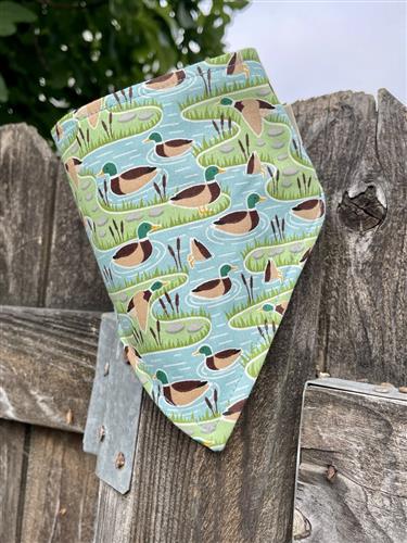 Duck Duck Woof – Lake Dog Bandana | Aqua Blue with Mallards | Organic Cotton | Handmade in LA