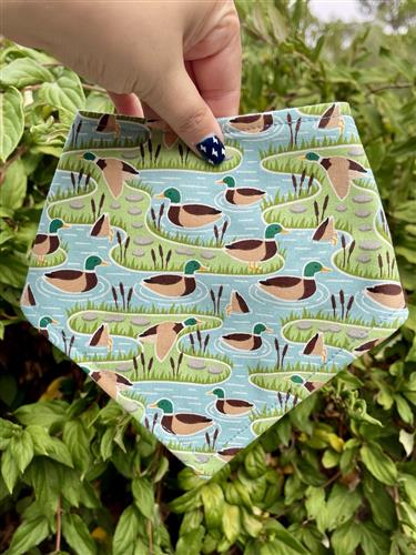 Duck Duck Woof – Lake Dog Bandana | Aqua Blue with Mallards | Organic Cotton | Handmade in LA