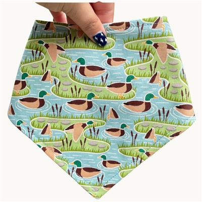 Duck Duck Woof – Lake Dog Bandana | Aqua Blue with Mallards | Organic Cotton | Handmade in LA