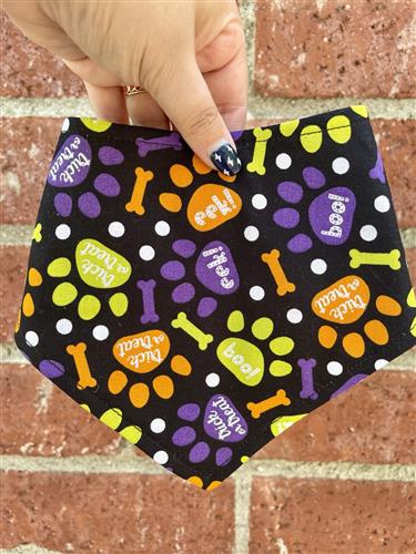 Bark or Treat – Halloween Dog Bandana | Black with Paw Prints & Bones | Organic Cotton | Handmade in LA
