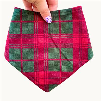 Hearthside Tartan – Holiday Dog Bandana | Red & Green Plaid | Organic Cotton | Handmade in LA