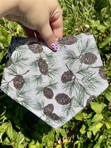 Frosted Pines – Winter Dog Bandana | White with Pinecones & Glitter Accents | Organic Cotton | Handmade in LA