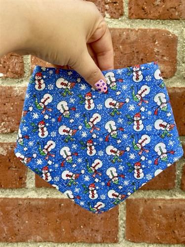 Frosty Days – Winter Dog Bandana | Blue with Snowmen & Snowflakes | Organic Cotton | Handmade in LA
