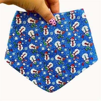 Frosty Days – Winter Dog Bandana | Blue with Snowmen & Snowflakes | Organic Cotton | Handmade in LA