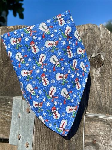 Frosty Days – Winter Dog Bandana | Blue with Snowmen & Snowflakes | Organic Cotton | Handmade in LA