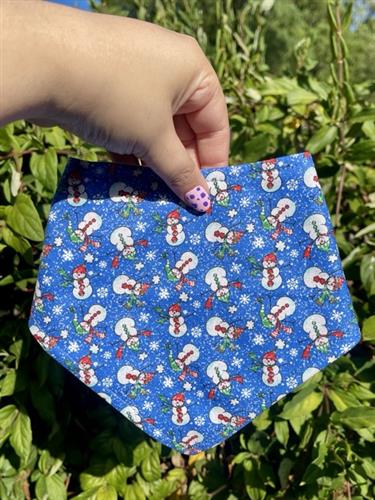 Frosty Days – Winter Dog Bandana | Blue with Snowmen & Snowflakes | Organic Cotton | Handmade in LA