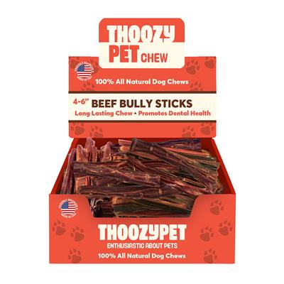 ThoozyPet USA-Sourced Odorless Beef Bully Stick Dog Chews 4-6" 50ct
