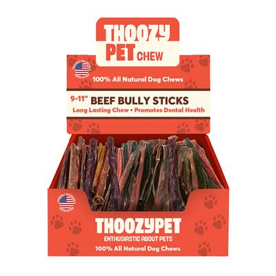ThoozyPet USA-Sourced Odorless Beef Bully Stick Dog Chews 9-11" 35ct