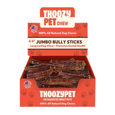 ThoozyPet USA-Sourced Odorless Jumbo Beef Bully Stick Dog Chews 4-6" 35ct