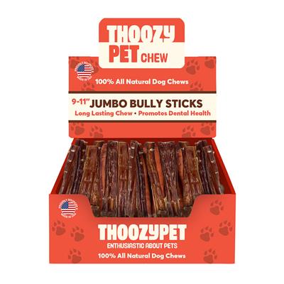 ThoozyPet USA-Sourced Odorless Jumbo Beef Bully Stick Dog Chews 9-11" 25ct