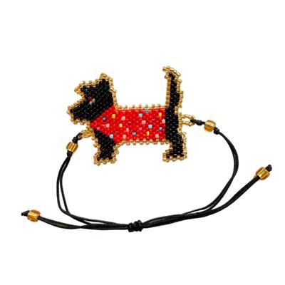 Beaded Dog Bracelet-  Black Scotty Dog In Polka Dot Sweater